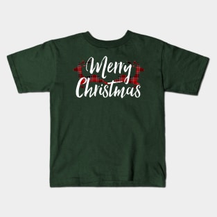 Merry Christmas Plaid Reindeer Kids T-Shirt